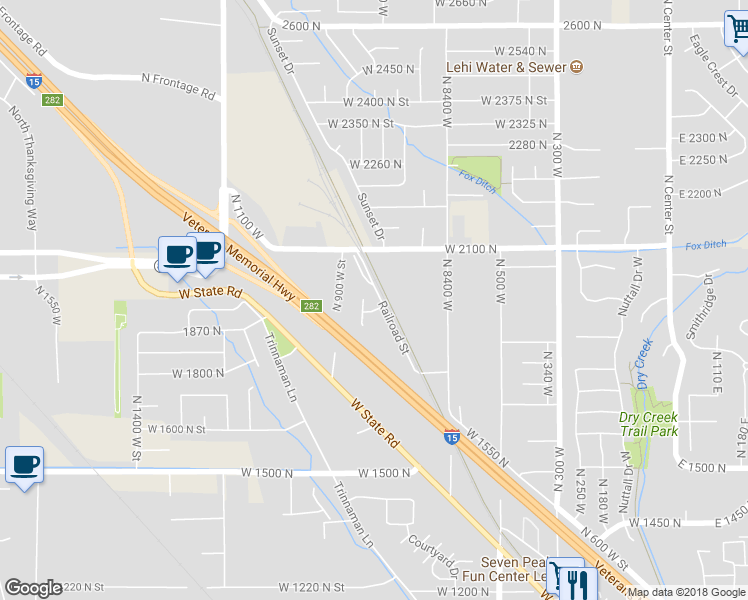 map of restaurants, bars, coffee shops, grocery stores, and more near 1957 Railroad Street in Lehi
