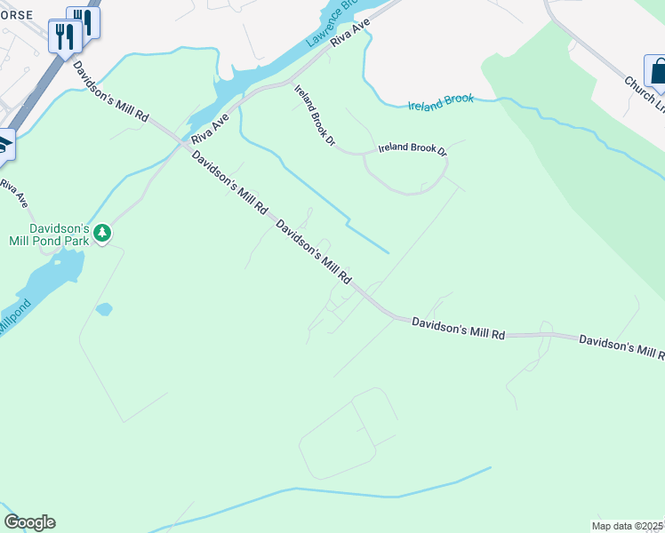 map of restaurants, bars, coffee shops, grocery stores, and more near 205 Davidson Mill Road in North Brunswick Township