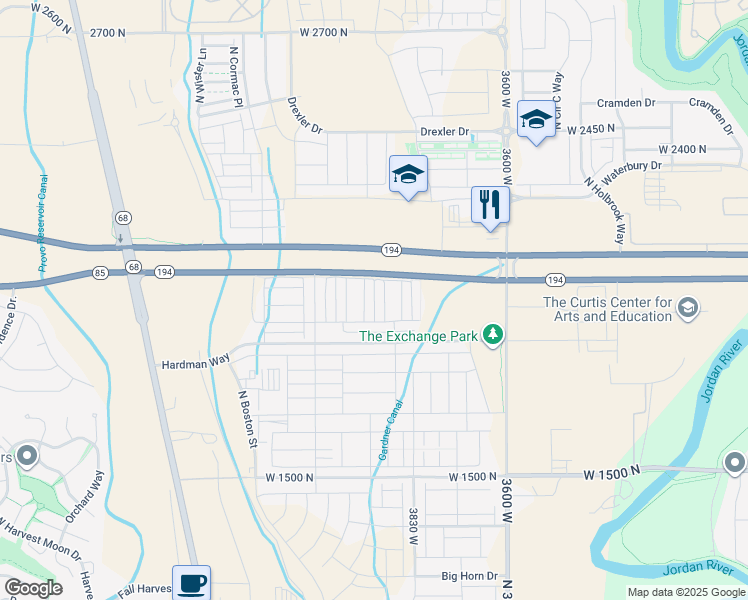 map of restaurants, bars, coffee shops, grocery stores, and more near North 3930 West in Lehi