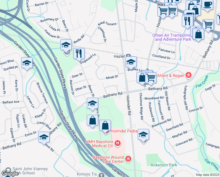 map of restaurants, bars, coffee shops, grocery stores, and more near 7 Kaylen Place in Hazlet