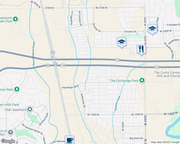 map of restaurants, bars, coffee shops, grocery stores, and more near 4224 West 2010 North in Lehi