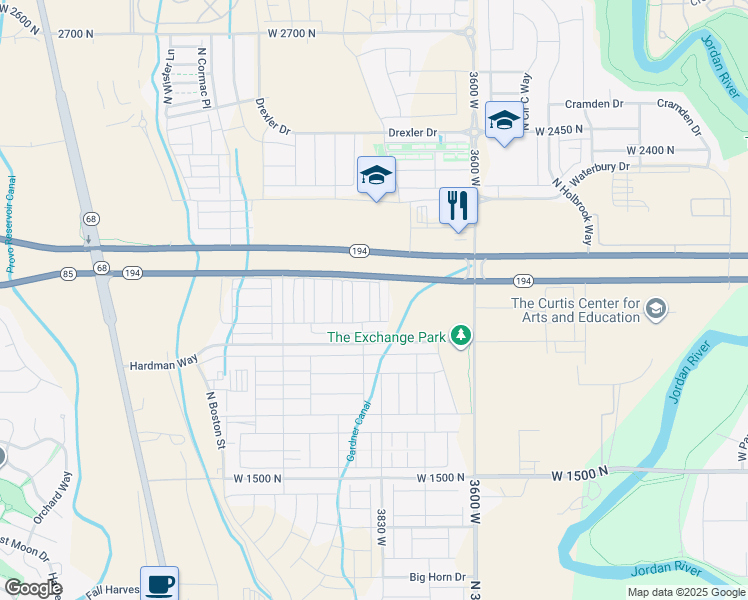 map of restaurants, bars, coffee shops, grocery stores, and more near 3820 West 1850 North in Lehi
