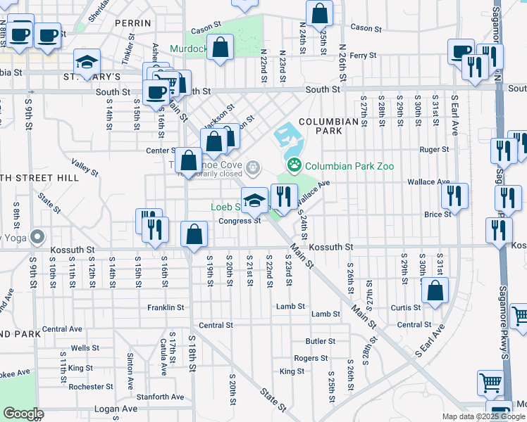 map of restaurants, bars, coffee shops, grocery stores, and more near 2150 Main Street in Lafayette