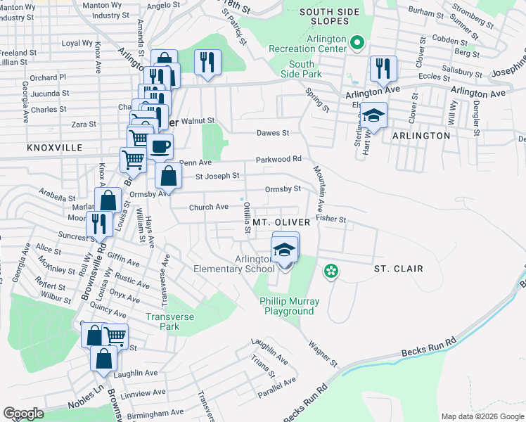 map of restaurants, bars, coffee shops, grocery stores, and more near in Pittsburgh