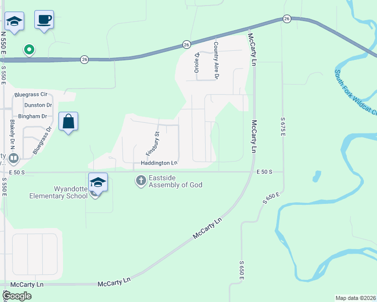 map of restaurants, bars, coffee shops, grocery stores, and more near Haddington Lane in Lafayette