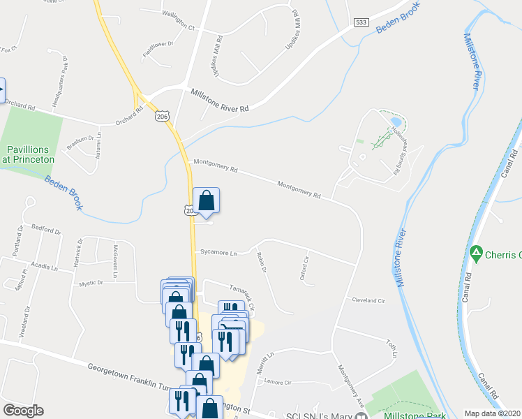 map of restaurants, bars, coffee shops, grocery stores, and more near 59 Montgomery Road in Montgomery