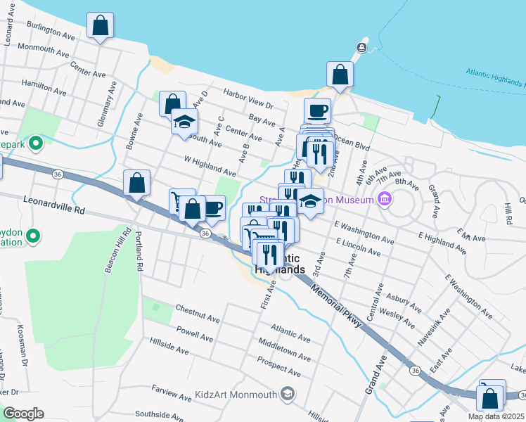 map of restaurants, bars, coffee shops, grocery stores, and more near 22 West Lincoln Avenue in Atlantic Highlands