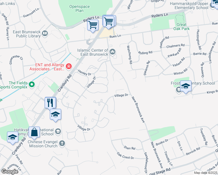 map of restaurants, bars, coffee shops, grocery stores, and more near 312 Bromley Place in East Brunswick