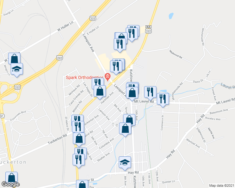 map of restaurants, bars, coffee shops, grocery stores, and more near 815 Tuckerton Avenue in Temple