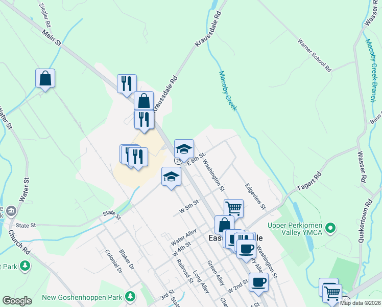 map of restaurants, bars, coffee shops, grocery stores, and more near in East Greenville
