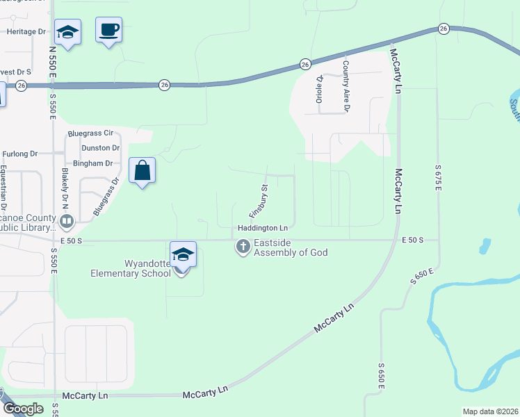 map of restaurants, bars, coffee shops, grocery stores, and more near Finsbury Street in Tippecanoe County
