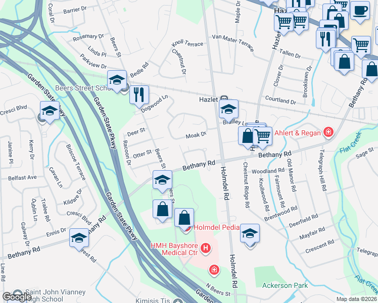 map of restaurants, bars, coffee shops, grocery stores, and more near 7 Kaylen Place in Hazlet