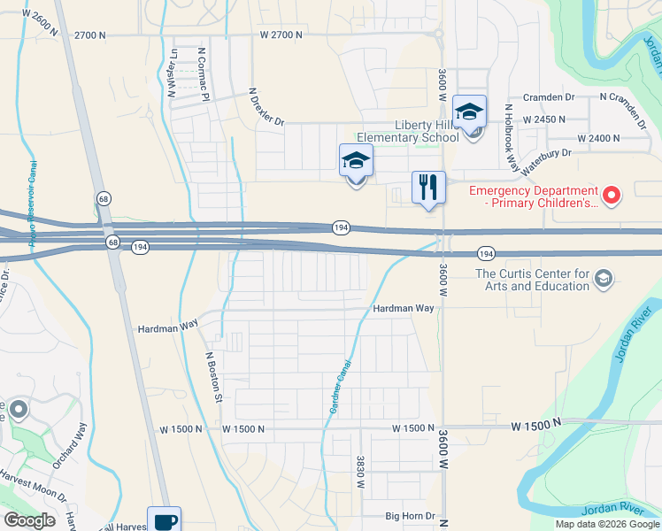 map of restaurants, bars, coffee shops, grocery stores, and more near 3772 West 1850 North in Lehi