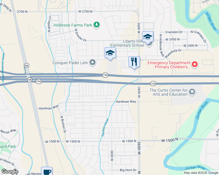 map of restaurants, bars, coffee shops, grocery stores, and more near 3820 West 1850 North in Lehi