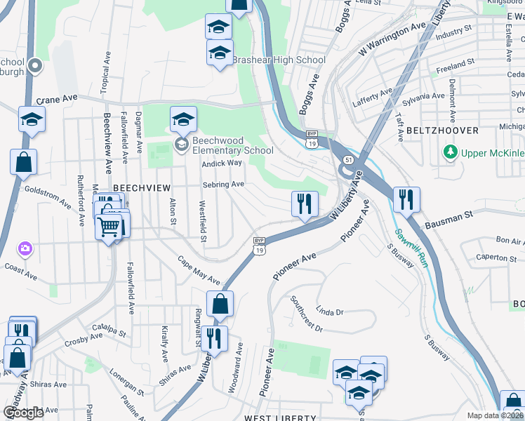 map of restaurants, bars, coffee shops, grocery stores, and more near 209 Platt Avenue in Pittsburgh