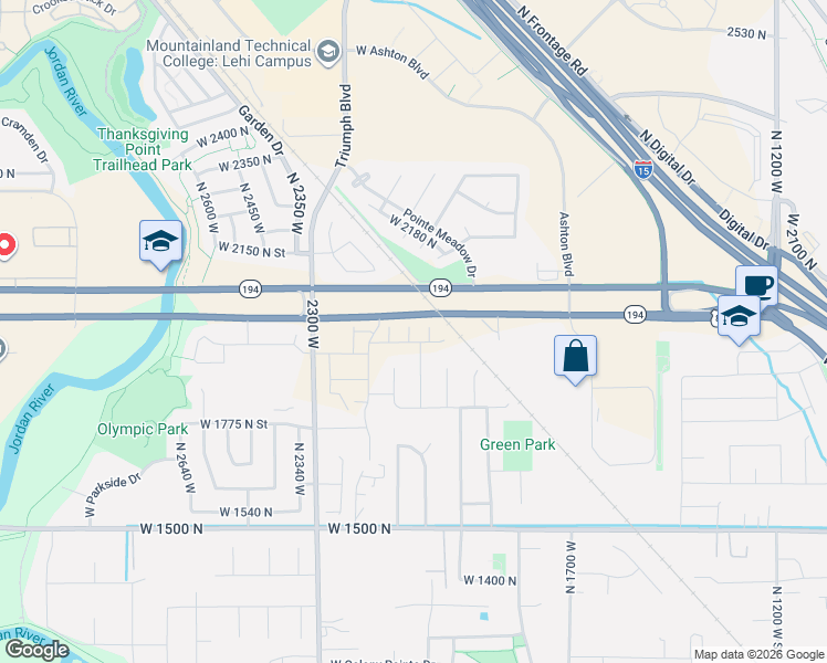 map of restaurants, bars, coffee shops, grocery stores, and more near North 2090 East in Lehi