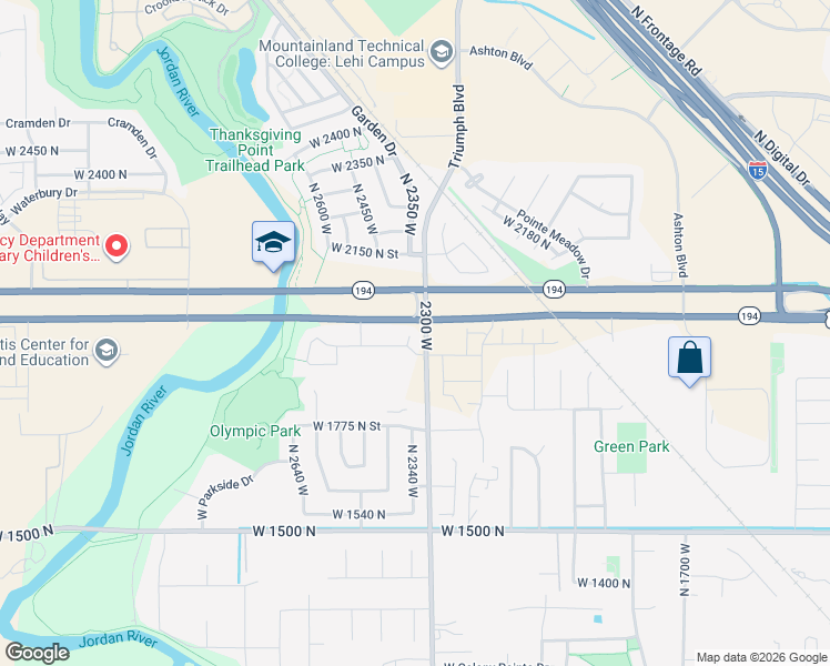 map of restaurants, bars, coffee shops, grocery stores, and more near 2308 West Cranberry Ridge Road in Lehi