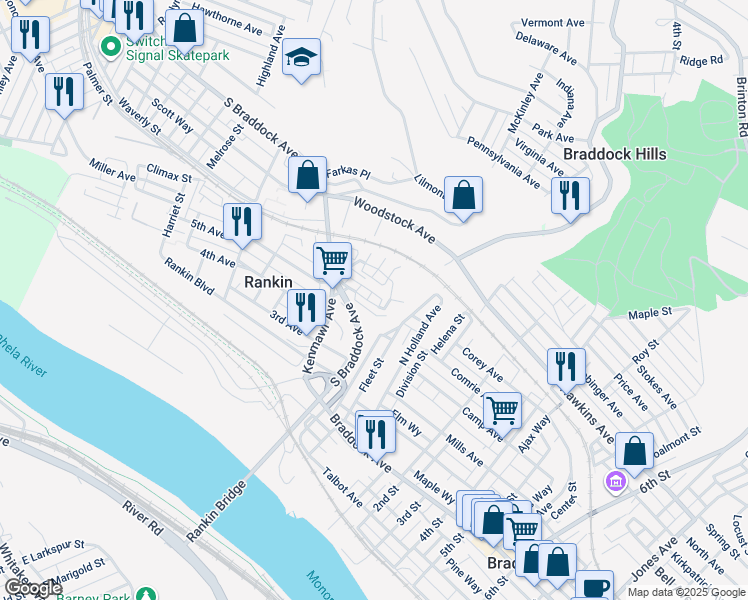 map of restaurants, bars, coffee shops, grocery stores, and more near in Rankin