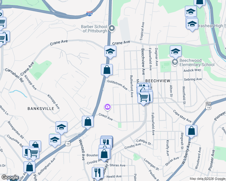 map of restaurants, bars, coffee shops, grocery stores, and more near 1534 Napoleon Street in Pittsburgh