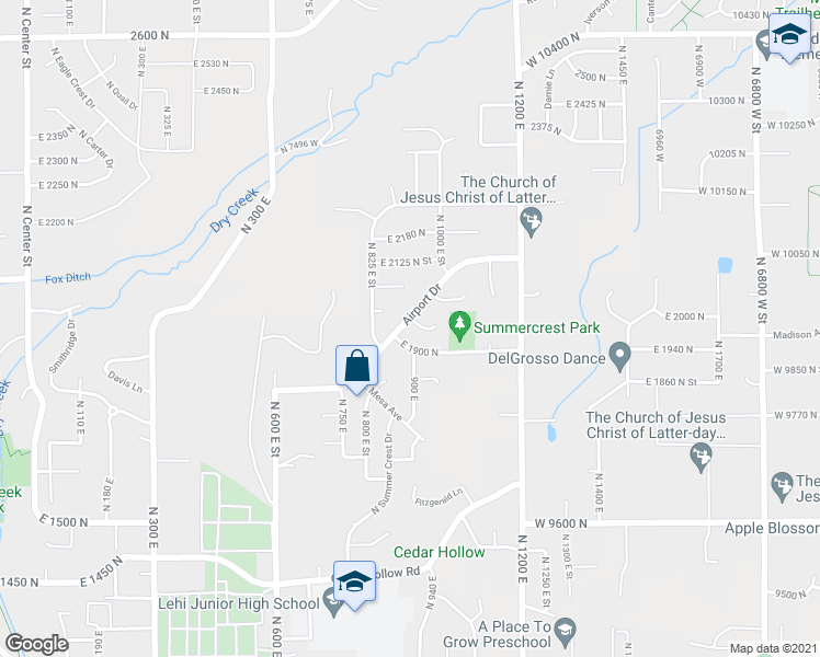 map of restaurants, bars, coffee shops, grocery stores, and more near 1956 Airport Drive in Lehi
