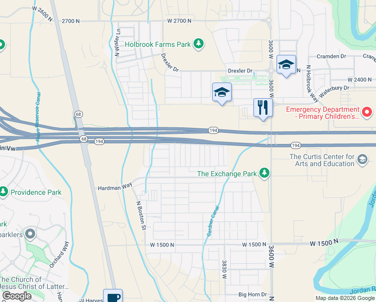 map of restaurants, bars, coffee shops, grocery stores, and more near 3956 West 1850 North in Lehi