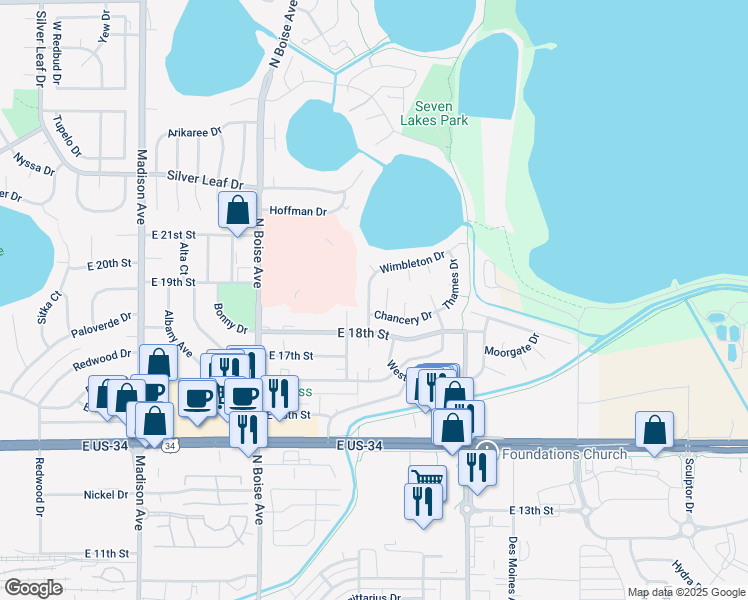 map of restaurants, bars, coffee shops, grocery stores, and more near 1816 Cambridge Court in Loveland
