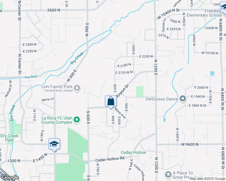 map of restaurants, bars, coffee shops, grocery stores, and more near 1961 North 825 East Street in Lehi
