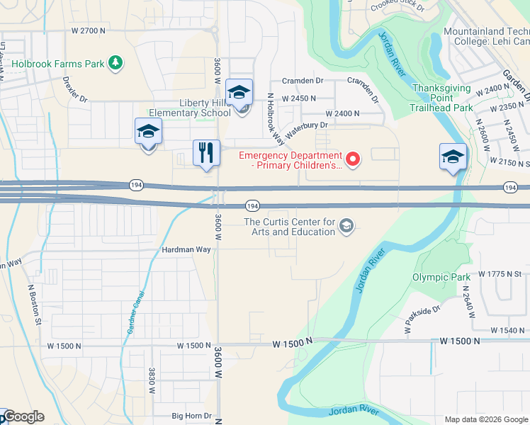 map of restaurants, bars, coffee shops, grocery stores, and more near 1997 North 3410 West in Lehi