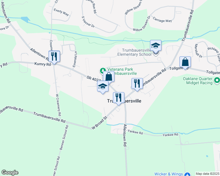 map of restaurants, bars, coffee shops, grocery stores, and more near in Trumbauersville