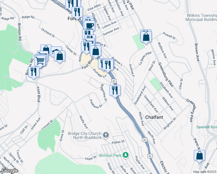 map of restaurants, bars, coffee shops, grocery stores, and more near 124 Marwood Avenue in Pittsburgh