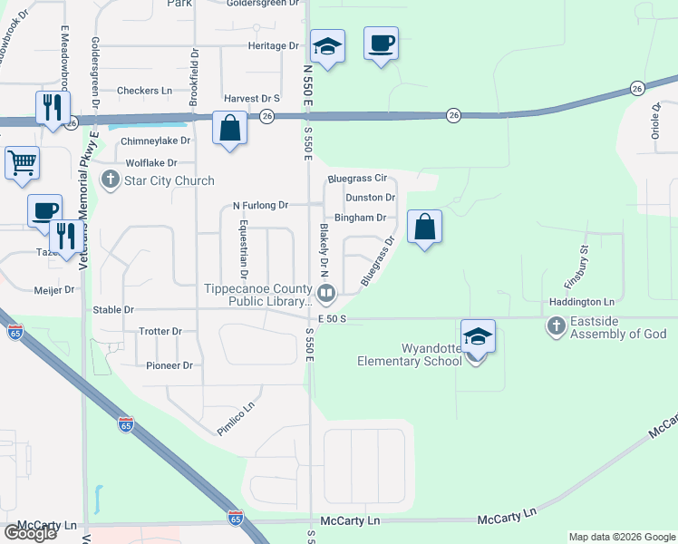 map of restaurants, bars, coffee shops, grocery stores, and more near 427 Chapelhill Drive in Lafayette