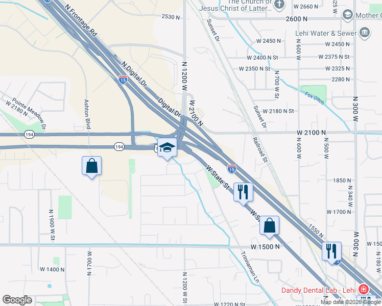 map of restaurants, bars, coffee shops, grocery stores, and more near 1057 West State Street in Lehi