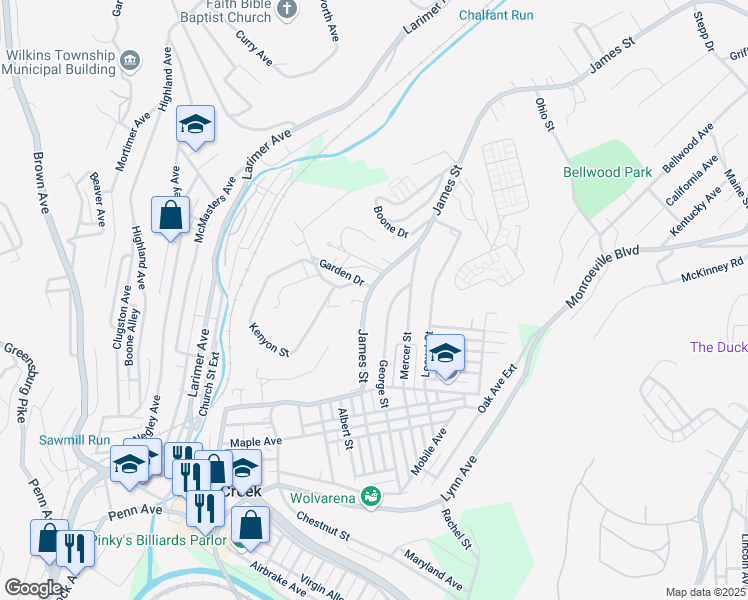 map of restaurants, bars, coffee shops, grocery stores, and more near 550 James Street in Turtle Creek