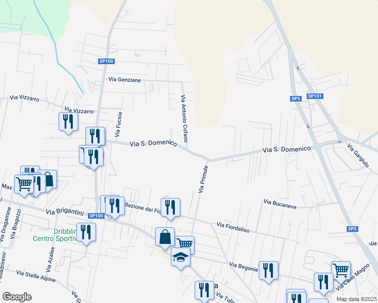 map of restaurants, bars, coffee shops, grocery stores, and more near 33 Via San Domenico in Taranto