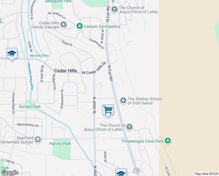 map of restaurants, bars, coffee shops, grocery stores, and more near 3894 West 9850 North in Pleasant Grove