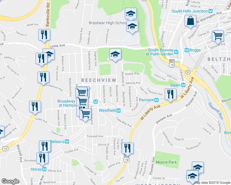 map of restaurants, bars, coffee shops, grocery stores, and more near 1520 Rockland Avenue in Pittsburgh