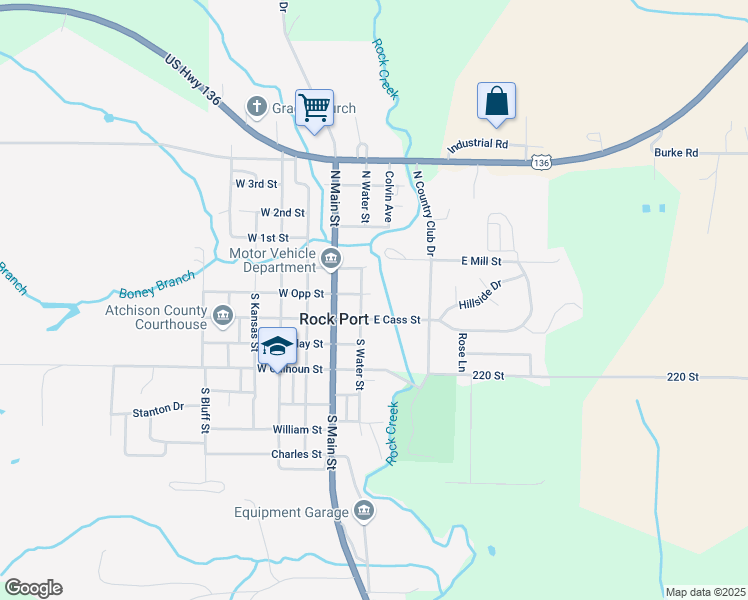 map of restaurants, bars, coffee shops, grocery stores, and more near 207 South Water Street in Rock Port