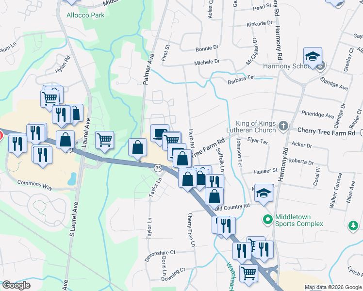 map of restaurants, bars, coffee shops, grocery stores, and more near 146 Clubhouse Drive in Monmouth County