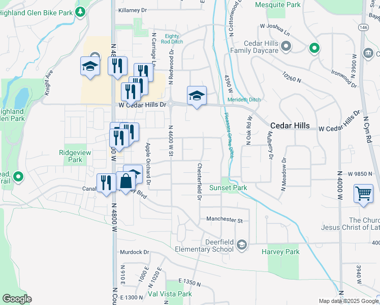 map of restaurants, bars, coffee shops, grocery stores, and more near 4533 Spring Circle in Cedar Hills