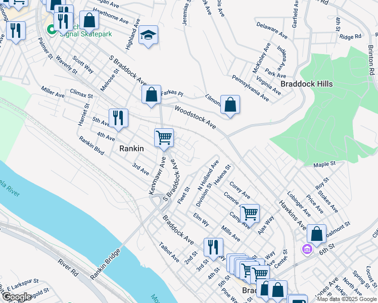 map of restaurants, bars, coffee shops, grocery stores, and more near 426 Furjanic Street in Rankin