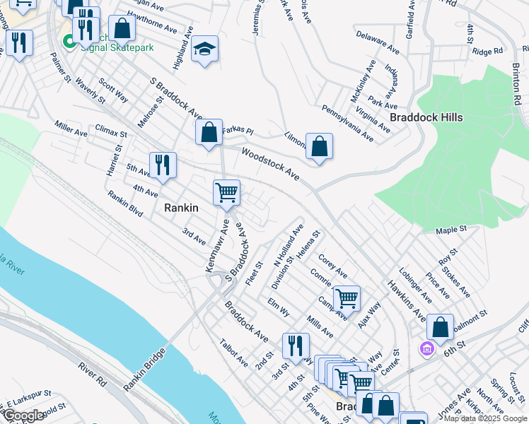 map of restaurants, bars, coffee shops, grocery stores, and more near 428 Furjanic Street in Rankin