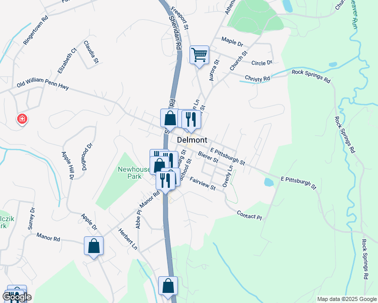 map of restaurants, bars, coffee shops, grocery stores, and more near in Delmont