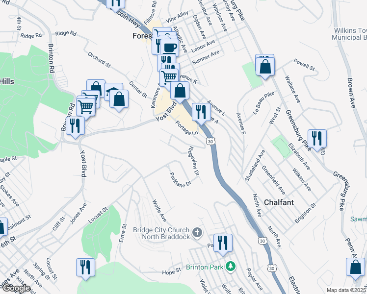 map of restaurants, bars, coffee shops, grocery stores, and more near 48 Marwood Avenue in Pittsburgh