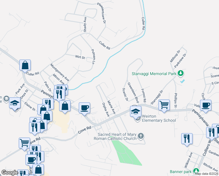 map of restaurants, bars, coffee shops, grocery stores, and more near 125 Paige Ct Exd in Weirton