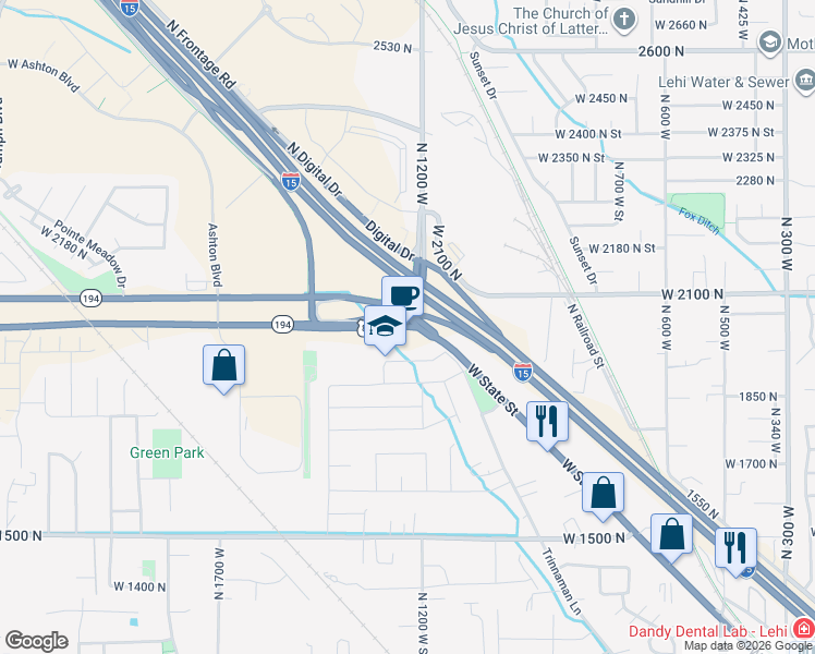 map of restaurants, bars, coffee shops, grocery stores, and more near 1127 West State Street in Lehi