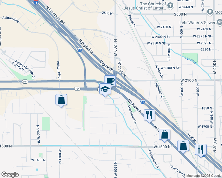 map of restaurants, bars, coffee shops, grocery stores, and more near 1126 West State Road in Lehi