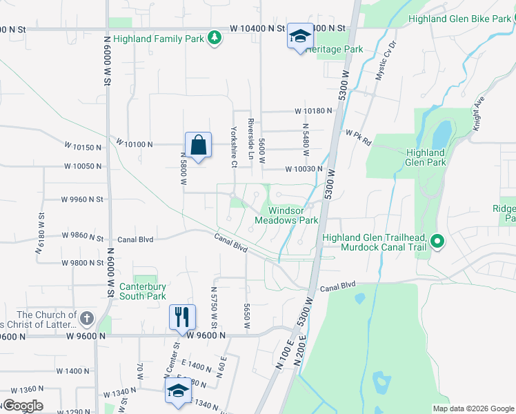 map of restaurants, bars, coffee shops, grocery stores, and more near 5568 Kensington Circle in Highland