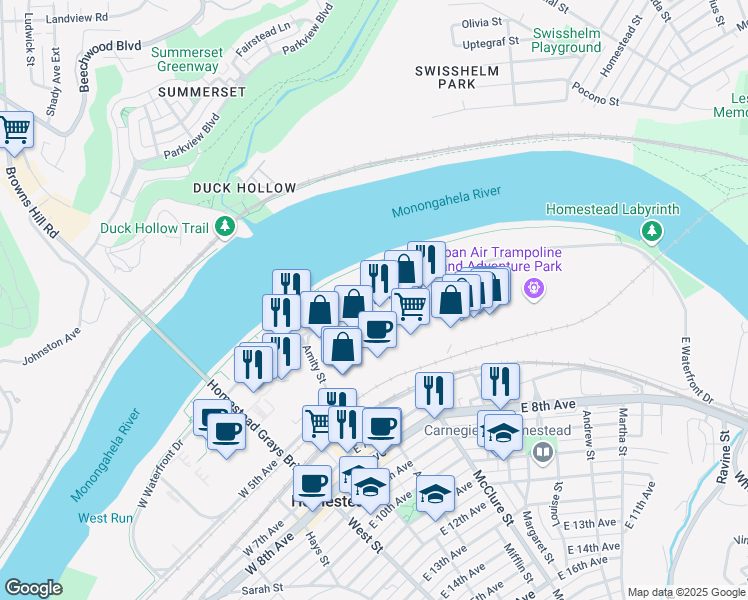 map of restaurants, bars, coffee shops, grocery stores, and more near 420 East Waterfront Drive in Homestead