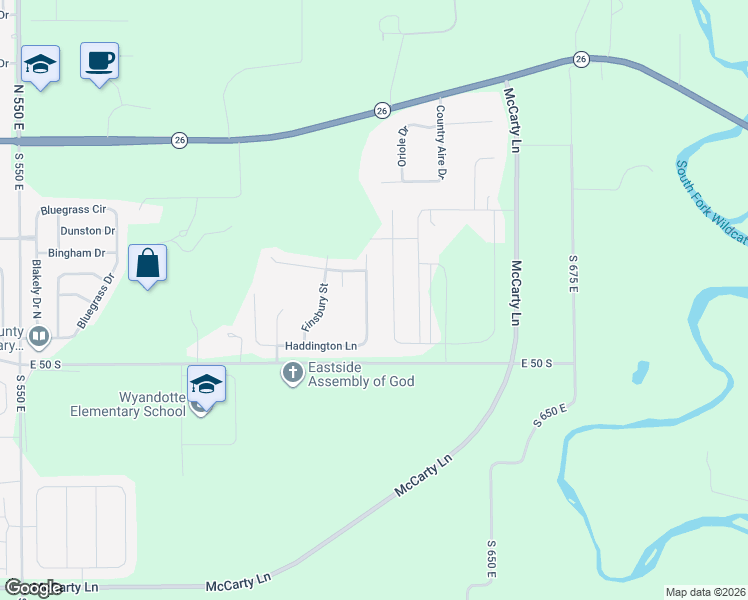 map of restaurants, bars, coffee shops, grocery stores, and more near Finsbury Street in Lafayette