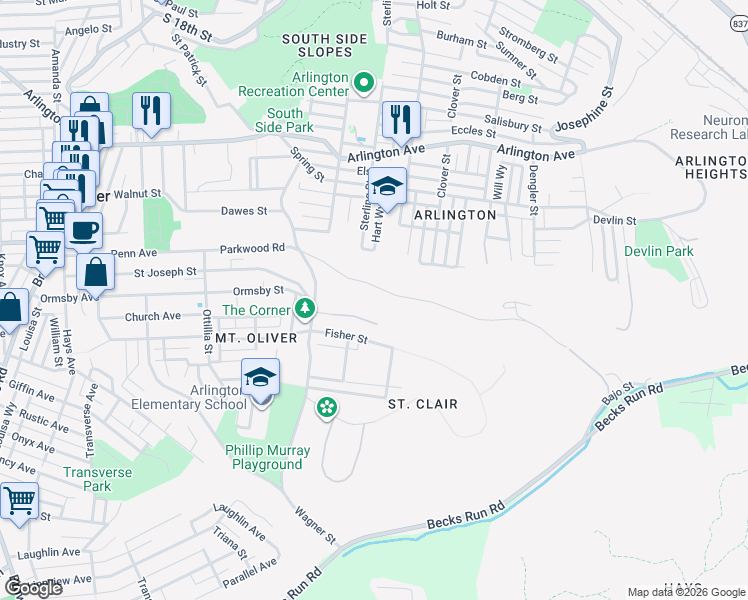 map of restaurants, bars, coffee shops, grocery stores, and more near 818 Parkwood Road in Pittsburgh